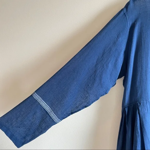 Inijiri blue cotton midi dress size 42 hand loomed indigo size fits S M L - Picture 15 of 15